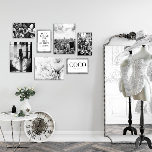 Novart Wandbilder Fashion - KOMPLETT AUFHÄNGFERTIG - New York Wohnzimmer Mädchen Teenager - 7 Moderne Mood-Bilder - N016271a
