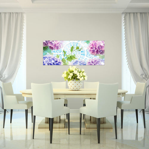 Runa Art Wandbild Blumen Hortensien 1 Teilig 100 x 40 cm Modern Bild auf Vlies Leinwand Natur Wohnzimmer Bunt 017512c