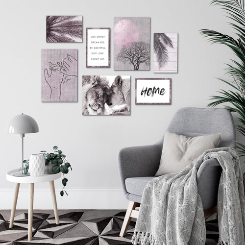 Novart Wandbilder Home - KOMPLETT AUFHÄNGFERTIG - Löwen Liebe Wohnzimmer Schlafzimmer - 7 Moderne Mood-Bilder - N018571c