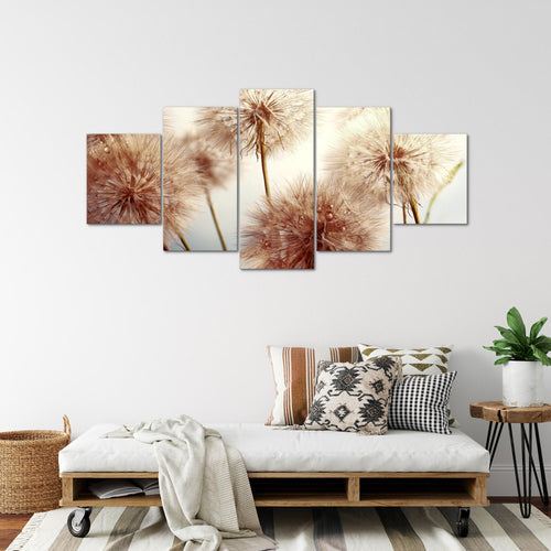 Runa Art Bild Wohnzimmer Schlafzimmer Blumen Pusteblumen 5 Teilig Natur Beige Wandbilder auf Vlies Leinwand 042053b