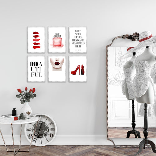 Novart Wandbilder Set Fashion - KOMPLETT AUFHÄNGFERTIG - Made in Germany - Moderne Bilder  Wohnzimmer Mädchen Teenager - N018964a