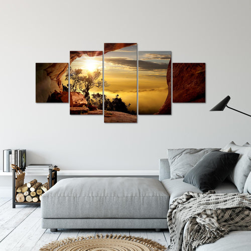 Runa Art Wandbilder Natur Gebirge 5 Teilig Bild auf Vlies Leinwand Deko Wohnzimmer Schlafzimmer Baum Herz Beige Rosa 607652c