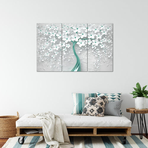 Runa Art Bild Blumen Modern Wandbilder Wohnzimmer 1 Teilig - Made In Germany - Abstrakt Baum Weiss Gold Flur 039715a