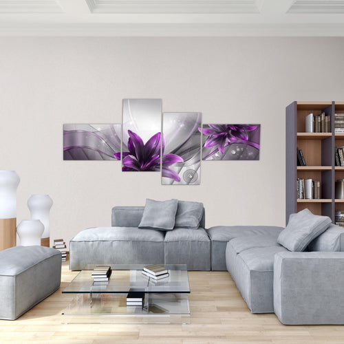 Runa Art Bild Modern Blumen Lilien - Made in Germany - Wandbilder Abstrakt Grau Blau 4 Teilig 036842c
