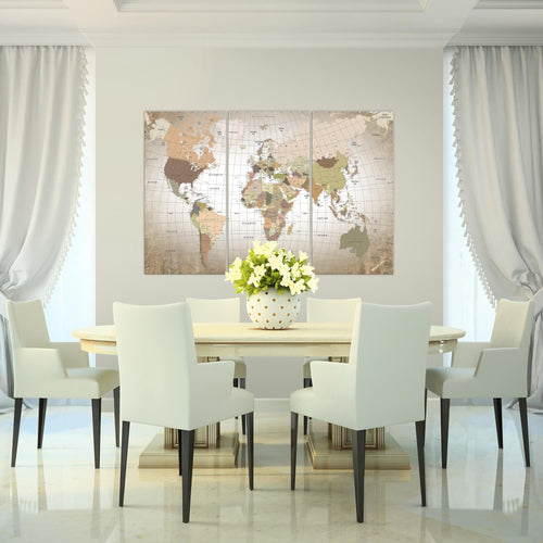 Runa Art Bild Weltkarte Modern Wandbilder Wohnzimmer Büro 1 Teilig - Made In Germany - Kontinente Rosa Grau Flur 023315c