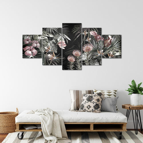 Runa Art - Bilder Blumen 200 x 100 cm 5 Teilig XXL Wanddekoration Design Grau 043351c