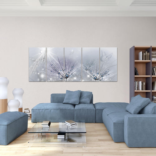 Runa Art Wandbild XXL Pusteblume Wohnzimmer Schlafzimmer 200 x 80 cm Grau 5 Teilig - Made in Germany - 016955c