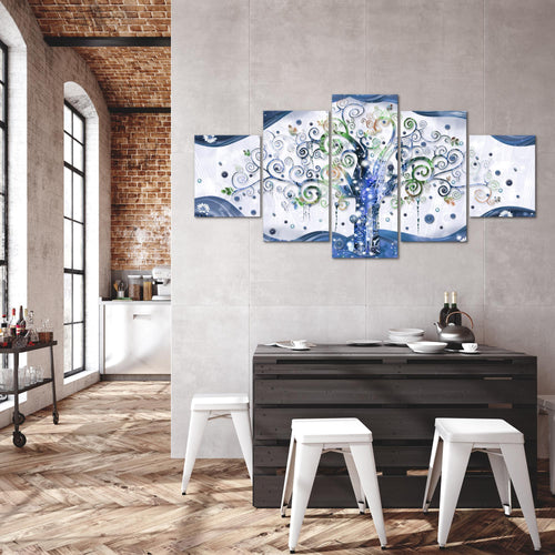 Runa Art - Bilder Gustav Klimt Baum des Lebens 200 x 100 cm 5 Teilig XXL Wanddekoration Design Blau 003051b