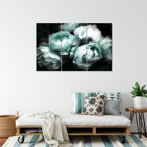 Runa Art Wandbilder Blumen Rosen Bild XXL Wohnzimmer Schlafzimmer Schwarz Bunt Vintage 120 x 80 cm 3 Teilig 039131c