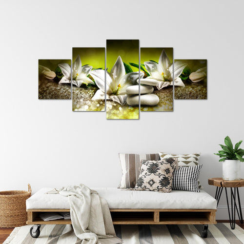 Runa Art Wandbilder Blumen Lilien 5 Teilig Bild auf Vlies Leinwand Deko Wohnzimmer Abstrakt Beige Braun 035852a