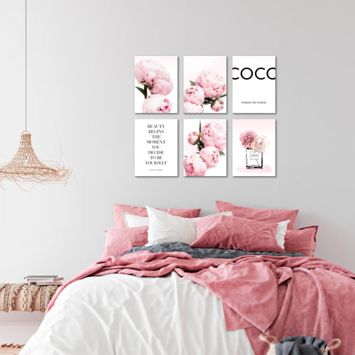Novart Wandbilder Set Blumen Pfingstrosen - KOMPLETT AUFHÄNGFERTIG - Made in Germany - Moderne Bilder  Wohnzimmer Mädchen Teenager - N009464a