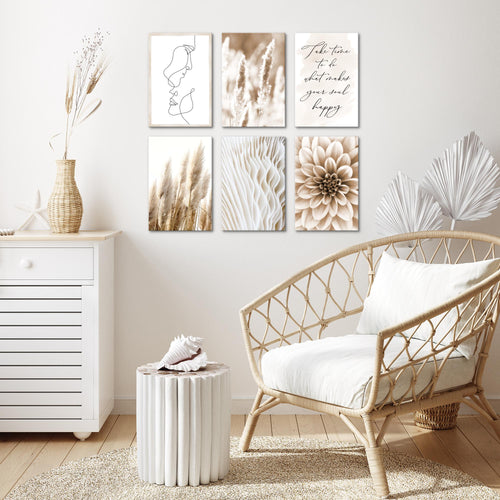 Novart Wandbilder Set Boho Pampasgras - KOMPLETT AUFHÄNGFERTIG - Made in Germany - Moderne Bilder  Wohnzimmer Schlafzimmer - N013364a