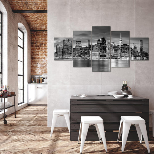 Runa Art Wandbilder New York City 5 Teilig Bild auf Vlies Leinwand Deko Wohnzimmer Büro Amerika NY Lila Bunt 010052c
