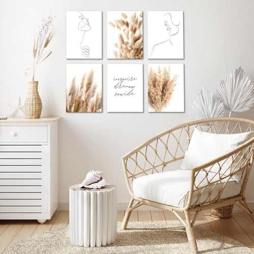 Novart Wandbilder - KEIN EXTRA RAHMEN BENÖTIGT - Wohnzimmer Schlafzimmer - Bilder Modern Boho Pampasgras - Line Art - N012465a
