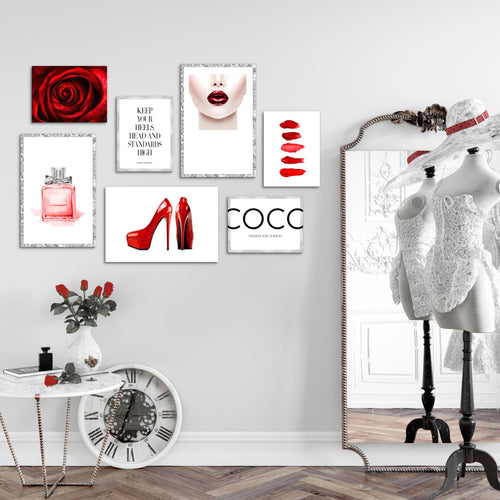 Novart Wandbilder Fashion - KOMPLETT AUFHÄNGFERTIG - Beauty Wohnzimmer Mädchen Teenager - 7 Moderne Mood-Bilder - N018971a