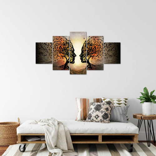 Runa Art - Bilder Liebe Paar 200 x 100 cm 5 Teilig XXL Wanddekoration Design Schwarz Orange 041251a