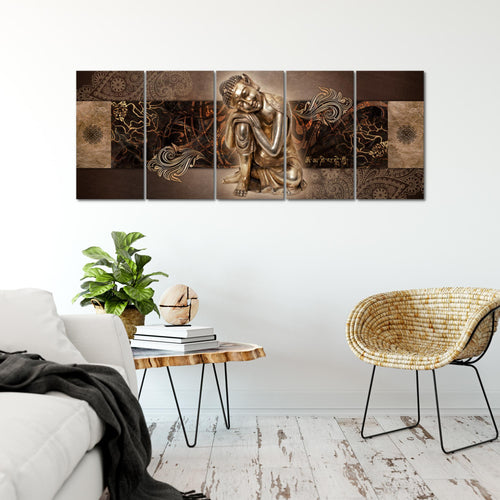 Runa Art Wandbild XXL Buddha Zen Wohnzimmer Schlafzimmer 200 x 80 cm Beige 5 Teilig - Made in Germany - 041355c