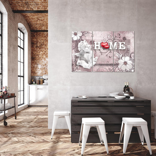 Runa Art Wandbilder Engel Vintage Bild XXL Wohnzimmer Schlafzimmer Grau Rot Blumen 120 x 80 cm 3 Teilig 030831c