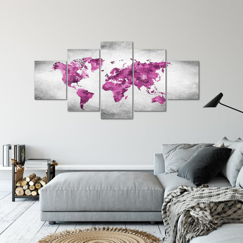 Runa Art Wandbilder Weltkarte 5 Teilig Bild auf Vlies Leinwand Deko Büro Wohnzimmer Vintage Kontinente Bunt 013352b