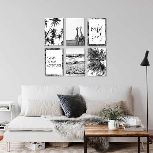 Novart Wandbilder - KEIN EXTRA RAHMEN BENÖTIGT - Wohnzimmer Schlafzimmer - Bilder Modern Afrika Giraffen - Palmen - N014365a