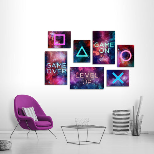 Novart Wandbilder Spielkonsole - KOMPLETT AUFHÄNGFERTIG - Gamer Kinderzimmer Junge Teenager - 7 Moderne Mood-Bilder - N021471a