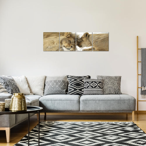 Runa Art Bilder Set 4 Teilig Löwen Liebe Wandbilder XXL Wohnzimmer Schlafzimmer 160 x 50 cm Beige Modern 002146b