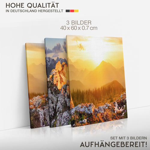 Novart Bilder Set Landschaft - KEIN EXTRA RAHMEN BENÖTIGT - Wandbilder für Wohnzimmer Schlafzimmer Büro - 3 Teilig Deko Natur - N033036a