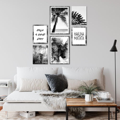 Novart Wandbilder Set Löwen Liebe Schwarz Weiss - KEIN EXTRA RAHMEN BENÖTIGT -  Modern Deko  - Wohnzimmer Schlafzimmer N014663a