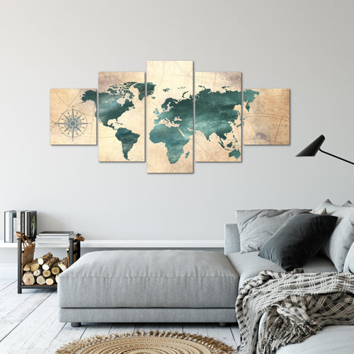 Runa Art - Bilder Weltkarte 200 x 100 cm 5 Teilig XXL Wanddekoration Design Pink 026051b