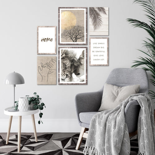 Novart Wandbilder Set Löwen Liebe Zitate - KEIN EXTRA RAHMEN BENÖTIGT -  Modern Deko  - Wohnzimmer Schlafzimmer N018563c