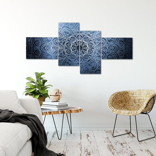 Runa Art Wandbilder Set XXL MandalaWohnzimmer Schlafzimmer Blau Grau 4 Teilig - Made in Germany - 101245b