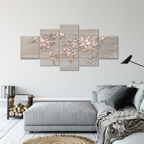 Runa Art - Bilder Weltkarte Blumen 200 x 100 cm 5 Teilig XXL Wanddekoration Design Beige Braun 023251c
