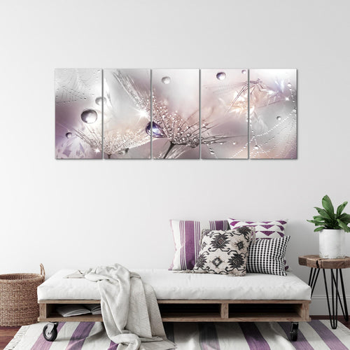 Runa Art Wandbild XXL Blumen Pusteblumen Wohnzimmer Schlafzimmer 200 x 80 cm Rosa Grau 5 Teilig - Made in Germany - 043155b