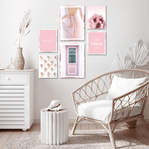 Novart Wandbilder Set Fashion Rosa - KEIN EXTRA RAHMEN BENÖTIGT -  Modern Deko  - Wohnzimmer Mädchen Teenager N020463a