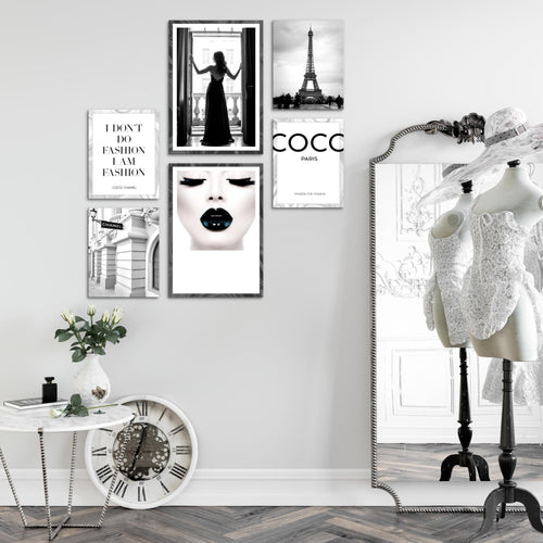 Novart Wandbilder Set Fashion Coco - KEIN EXTRA RAHMEN BENÖTIGT -  Modern Deko  - Wohnzimmer Mädchen Teenager N015663a