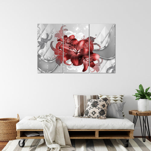 Runa Art Wandbilder Blumen Lilien Bild XXL Wohnzimmer Schlafzimmer Rot Weiß Abstrakt 120 x 80 cm 3 Teilig 016531b