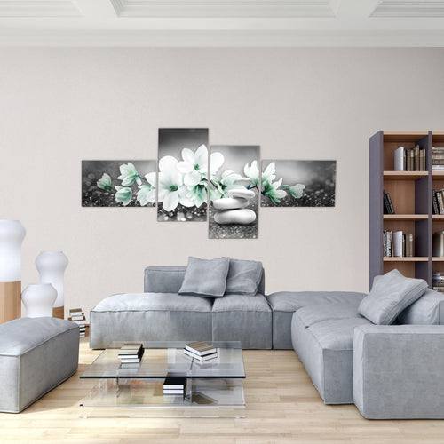 Runa Art Bild Modern Blumen Magnolien - Made in Germany - Wandbilder Abstrakt Grau Rosa 4 Teilig 035442a