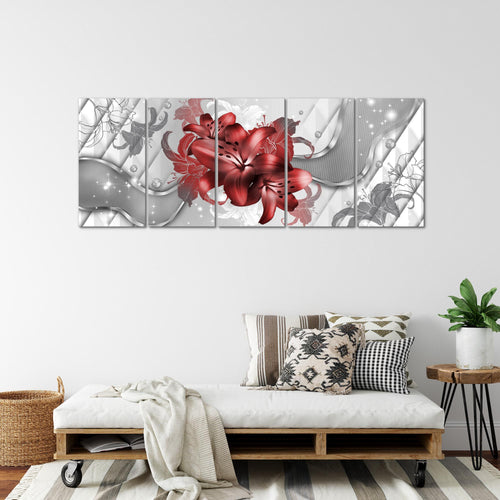 Runa Art Wandbild XXL Blumen Lilien Wohnzimmer Schlafzimmer 200 x 80 cm Violett Lila 5 Teilig - Made in Germany - 016555c