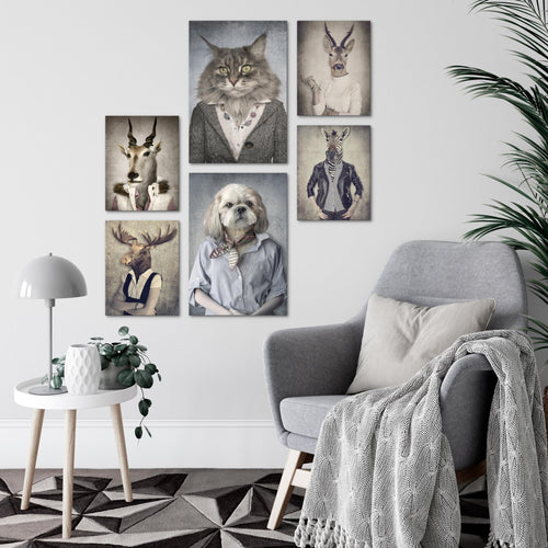 Novart Wandbilder Set Abstrakt Tiere - KEIN EXTRA RAHMEN BENÖTIGT -  Modern Deko  - Wohnzimmer Schlafzimmer N019263a