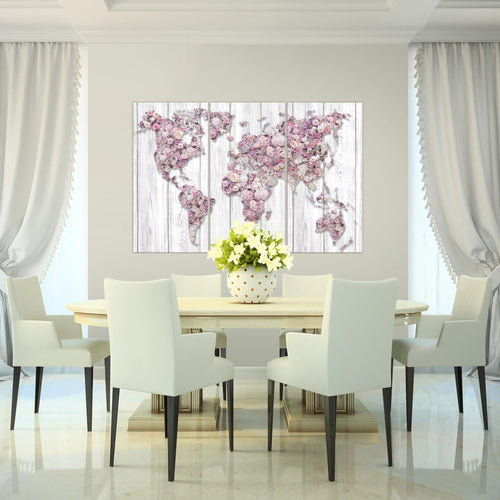 Runa Art Wandbilder Weltkarte Blumen Bild XXL Wohnzimmer Schlafzimmer Grau Rosa Steinwand 120 x 80 cm 3 Teilig 023231a