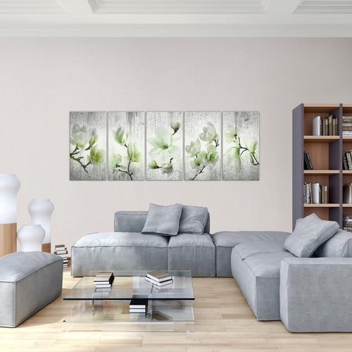 Runa Art Wandbild Blumen Magnolien 1 Teilig 100 x 40 cm Modern Bild auf Vlies Leinwand Abstrakt Wohnzimmer Grau Rosa 007712b