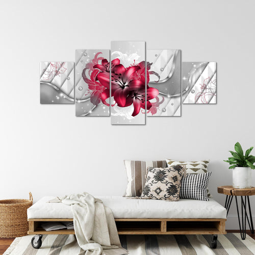 Runa Art - Bilder Blumen Lilien 200 x 100 cm 5 Teilig XXL Wanddekoration Design Rot 017351b