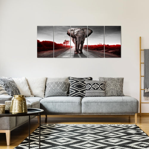 Runa Art Bild Afrika Elefant Wandbilder auf Vlies Leinwand 5 Teilig Wanddekoration Wohnzimmer Schlafzimmer 042656c
