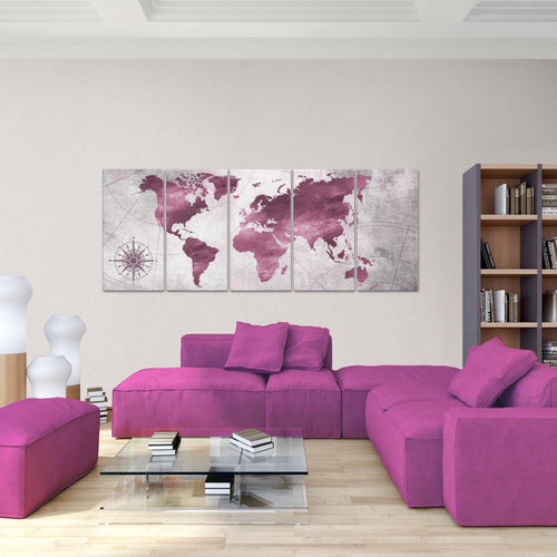 Runa Art Bild Weltkarte Wandbilder auf Vlies Leinwand 5 Teilig Wanddekoration Büro Wohnzimmer 026056a
