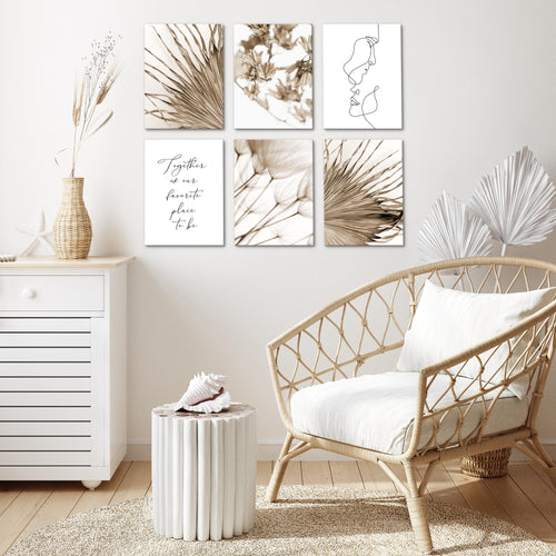 Novart Wandbilder Set Boho Natur - KOMPLETT AUFHÄNGFERTIG - Made in Germany - Moderne Bilder  Wohnzimmer Schlafzimmer - N026964a