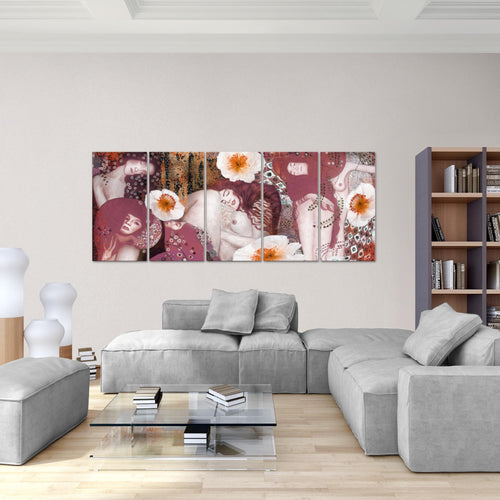 Runa Art Bild Collage Gustav Klimt Wandbilder auf Vlies Leinwand 5 Teilig Wanddekoration Wohnzimmer 018556a