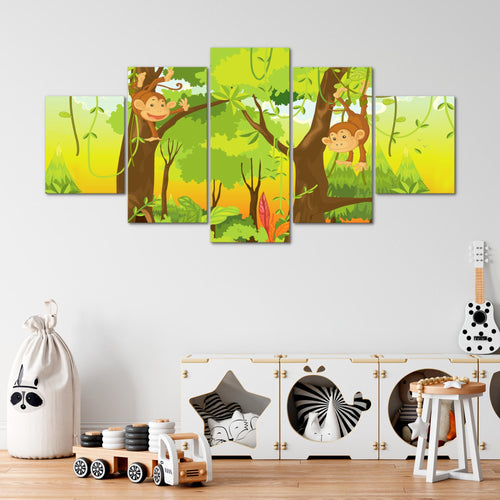 Runa Art Wandbilder Waldtiere 5 Teilig Bild auf Vlies Leinwand Deko Spielzimmer Baby Kinderzimmer Junge Mädchen 001852c