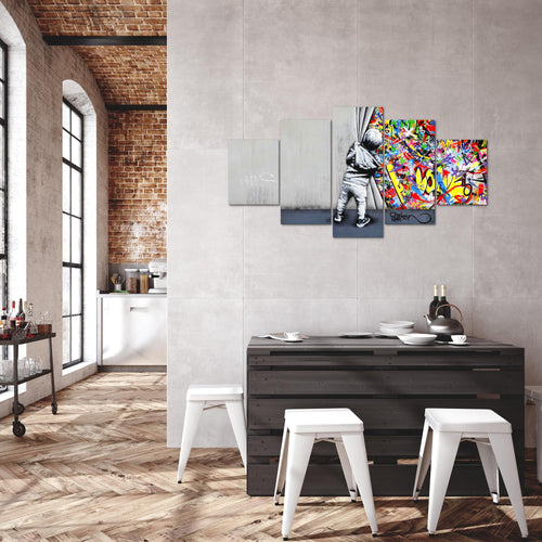 Runa Art - Bilder Junge hinter dem Vorhang 200 x 100 cm 5 Teilig XXL Wanddekoration Design Bunt 043551a