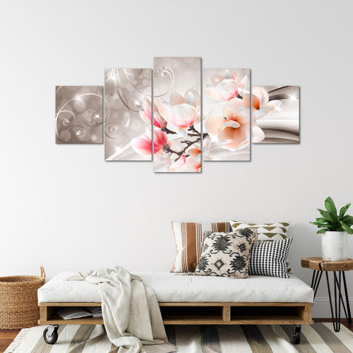 Runa Art Bild Wohnzimmer Schlafzimmer Blumen Abstrakt 5 Teilig 3D Optik Grau Rosa Wandbilder auf Vlies Leinwand 035353a