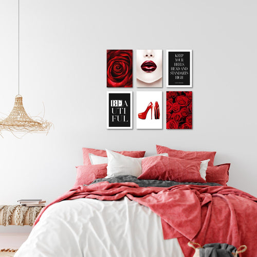Novart Wandbilder - KEIN EXTRA RAHMEN BENÖTIGT - Wohnzimmer Mädchen Teenager - Bilder Modern Fashion - Rot Rosen - N019065a